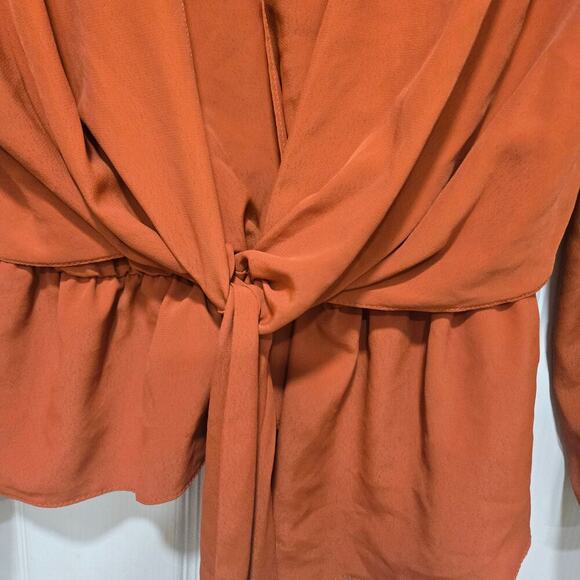 Topshop Women’s Rust Orange Tie Front Surplice Blouse 6 - Picture 7 of 7